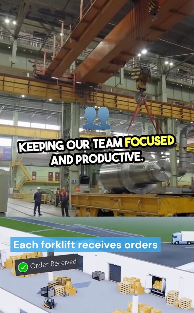 Plant floor next to twinzo view where each forklift receives an order