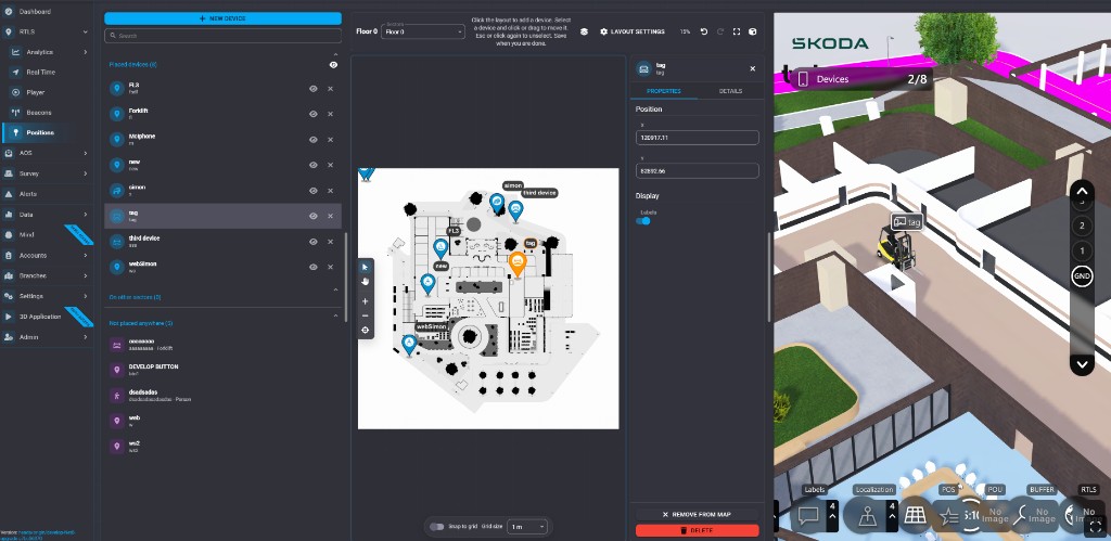 Placed asset visible on the 2D map and in the twinzo 3D digital twin